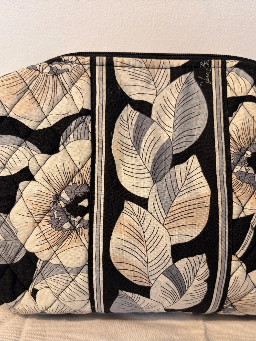 Vera Bradley Black, Cream & Gray Floral Quilted Cosmetic Pouch